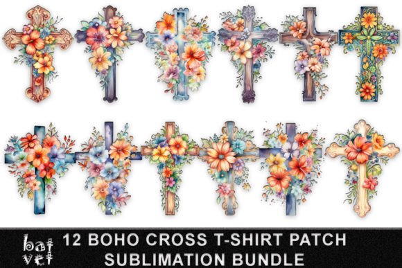 Boho Watercolor Cross T Shirt PNG Bundle