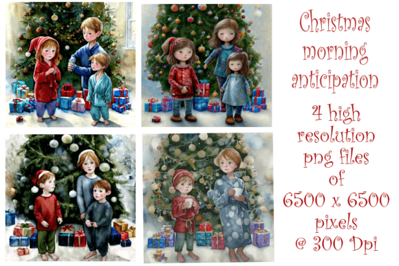 Christmas Morning Wonder Set of 4 Illustrations
