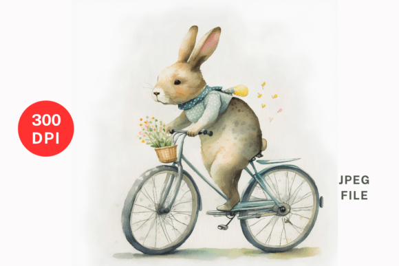 Easter Bunny Riding a Bicycle Illustrations