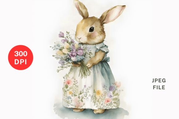 Easter Bunny with Flower Bouquet