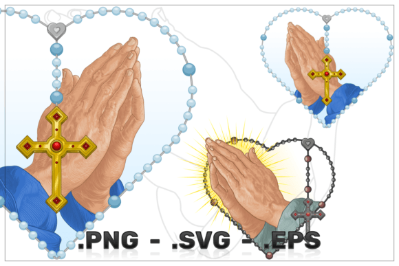 Praying Hands with Heart Shaped Rosary Illustrations