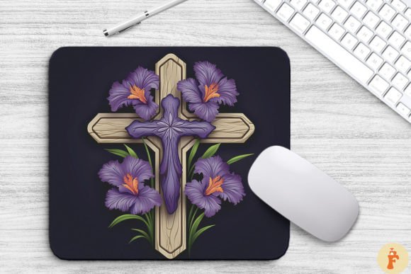 Wooden Cross with Iris Flowers Backgrounds